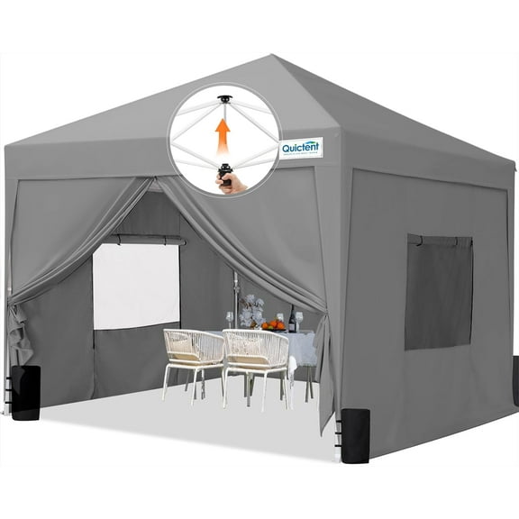 Quictent Privacy 8x8 Pop up Canopy Tent with Sidewalls and Roll-up Ventilated Windows, One Person Setup, Ez Outdoor Commercial Gazebo Shelter Enclosed Waterproof (Gray)