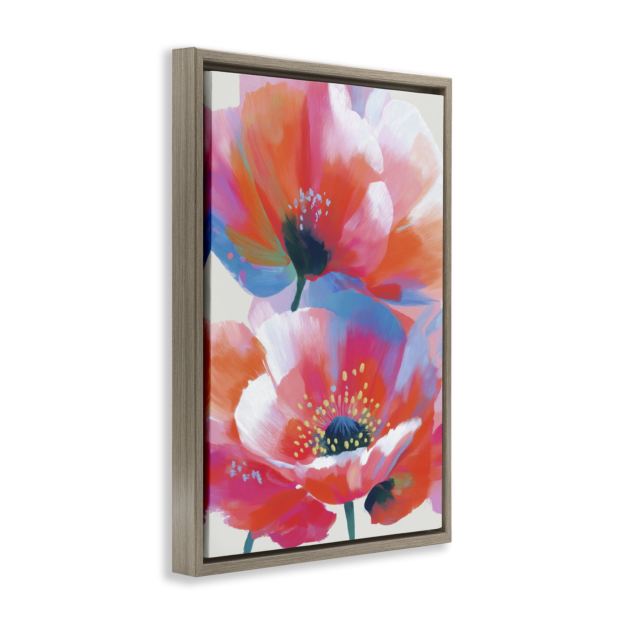 Stupell Industries Poppies in Soft Light Brown Framed Floater Canvas Wall Art, design by Chromatic Storm Studio