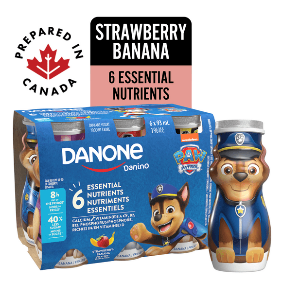 Danino Kids Yogurt Drink, Strawberry Banana, Paw Patrol, 6 x 93 ml