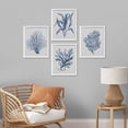 thumbnail image 3 of PixonSign Framed Wall Art Blue Marine Plants, Set of 4 Sea Botanical Leaves Wall Decor Arts, Watercolor Minimalism Wall Décor, Adhesive Canvas Poster, Modern Home Artwork - 8"x10" White, 3 of 5