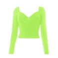 thumbnail image 3 of QAFOPEH Women Low-Cut V Neck Long Sleeve Solid Color Slim Cropped Top, 3 of 7