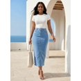 thumbnail image 4 of Womens High Waisted Denim Midi Skirt Medium Wash Straight Fit, 4 of 4