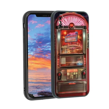 Nostalgic-diner-jukebox-tunes-6 Phone Case, Degined for iPhone X Case Men Women, Flexible Silicone Shockproof Case for iPhone X