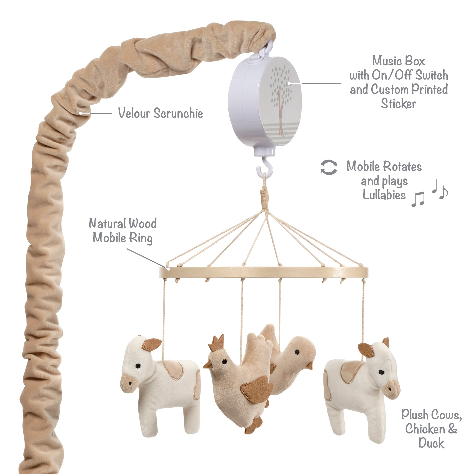 Bedtime Originals Farmyard Friends Musical Baby Crib Mobile Soother Toy