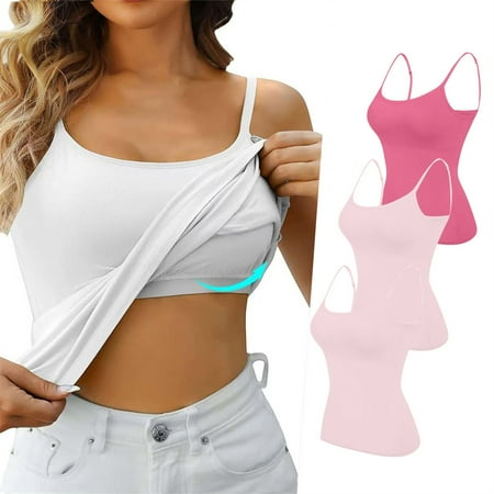 ZQGJB 3Pcs in Pack Cotton Shelf Bra Camisoles Top for Women Plus Size Solid Color Adjustable Spaghetti Strap Tank Tops Basic Layer Camis Hot Pink&Pink&Pink L
