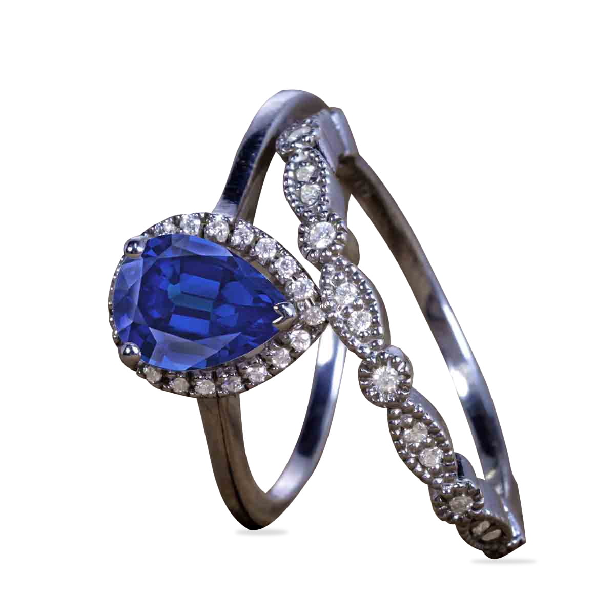 Blue Sapphire Engagement Ring 2.50 CT Princess Cut Sapphire Halo Diamond Engagement Ring For Her With 14kt White Gold OverSilver Gifts