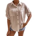 thumbnail image 1 of Camisa de negocios informal para mujer, media manga, cuello vuelto, bolsillos en el pecho con un solo pecho, Top suelto, color albaricoque M, 1 of 6
