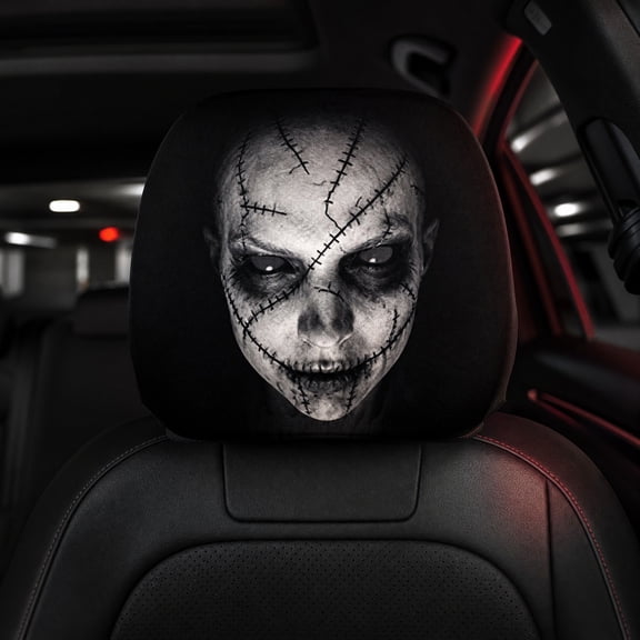 1PCS Ghost Face Headrest Covers, Scary Face Printing Auto Seat Universal Elastic Models Headrest Protector (F)