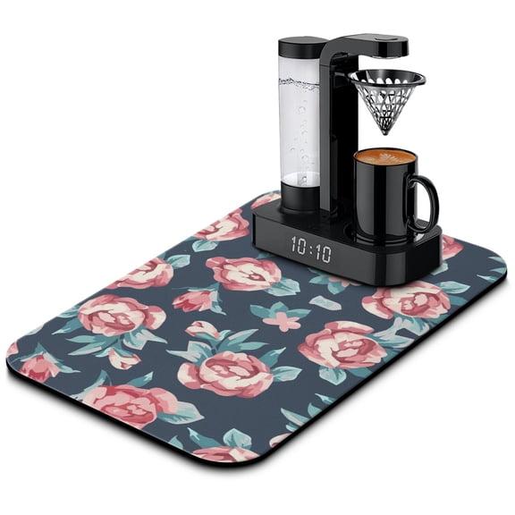 Washable Rubber Colorful Floral Dish Drying Mats for Kitchen Counter Home Large Coffee Bar Pad Accessories and Decor for Utensils Stemware 19.5''x12''
