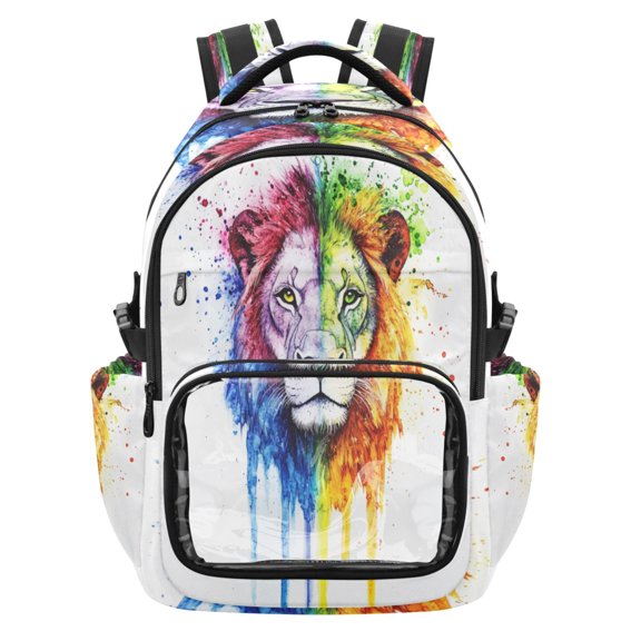 25L PVC Casual Backpack, Waterproof Large Capacity Backpack for Student Commute & Short Trips Rainbow Beautiful Lion