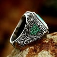 thumbnail image 3 of PAMTIER Men's Stainless Steel Vintage Domineering Punk Square Cut Green Synthetic Turquoise Gemstone Special Flower Pattern Inlay Biker Ring Size 10, 3 of 6