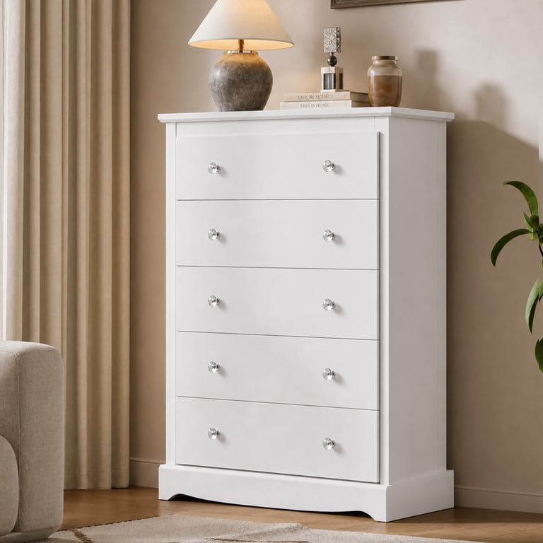 GALAXHERO 5-Drawer Tall White Dresser, Rustic photo 2