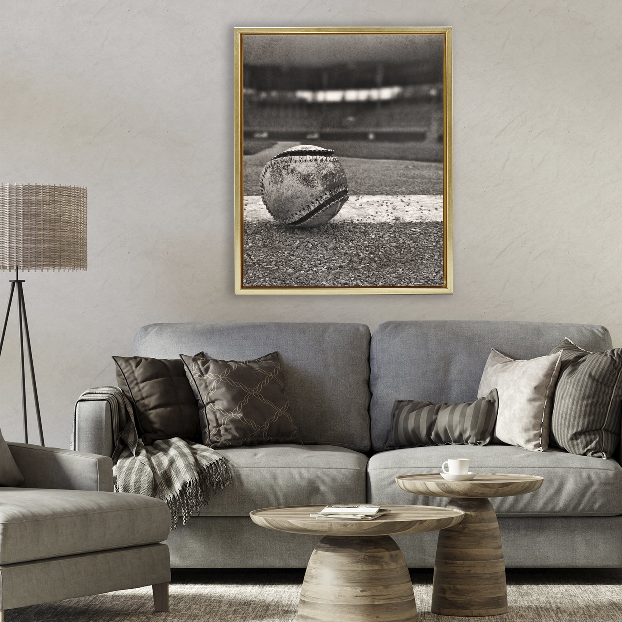 Stupell Industries Vintage Sports Weathered Baseball Gold Framed Floater Canvas Wall Art, design by Marcus Prime