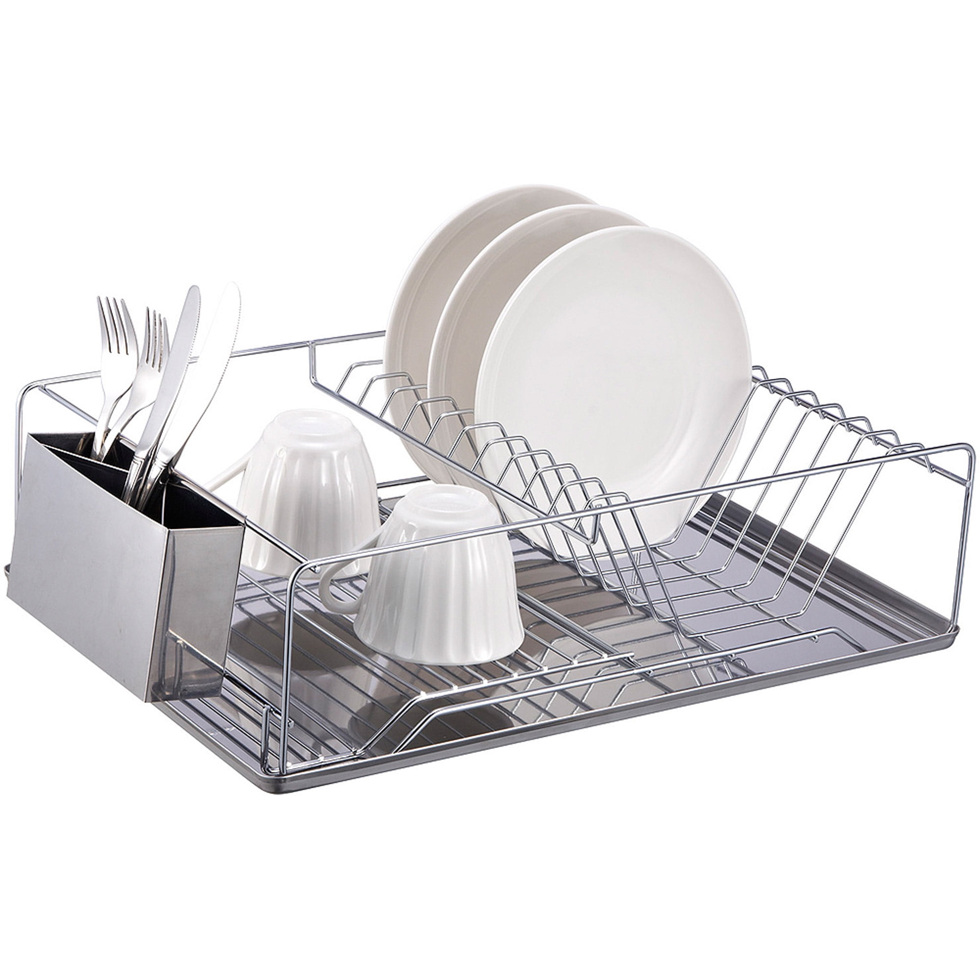 home basics chrome plated steel dish rack with stainless steel tray walmart com