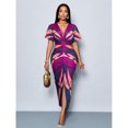thumbnail image 3 of Purple Floral Print V-Neck Split Thigh Bodycon Party Dress For Spring Summer Holiday, 3 of 6