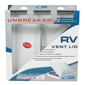 Camco Roof Vent Lid 40162 For 14 Inch x 14 Inch Vents; Elixir Manufactured Prior To 1994; White; Polycarbonate; With Vent Lid and Installation Hardware; With English/French Language Packaging