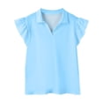 thumbnail image 4 of Girls Short Sleeve Polo Shirts Kids Ruffle Puff Sleeve Tops Button Collar School Uniform Shirts 5-14 Years Blue 160, 4 of 8