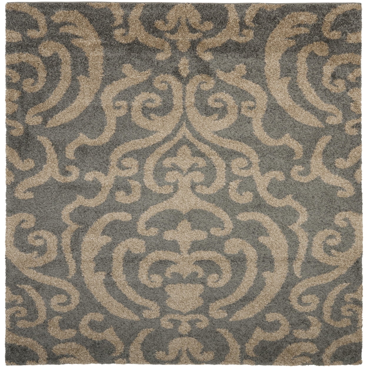 SAFAVIEH Florida Deangelo Damask Plush Shag Area Rug, Grey/Beige, 4' x 6'