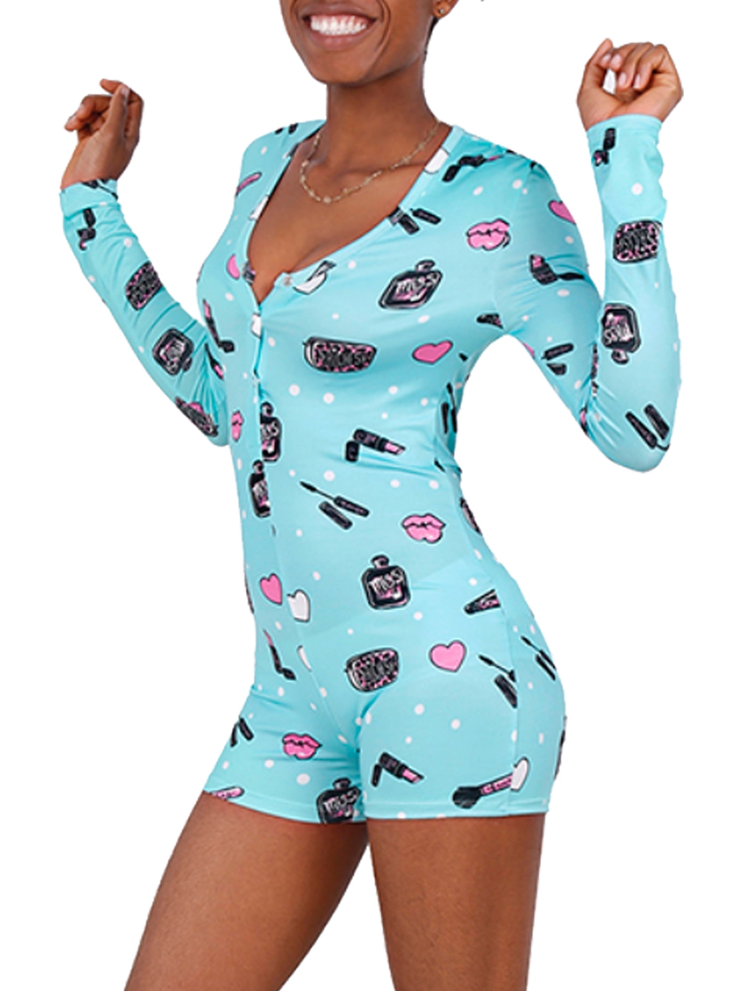 Eyicmarn Womens Cute Cartoon Printed Long Sleeve Sleepwear Adult