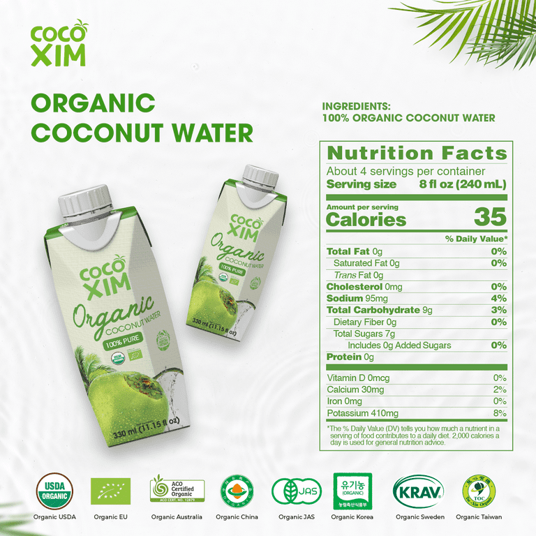 COCOXIM Organic Coconut Water, 11.2 fl oz Bottles, Pack of 12