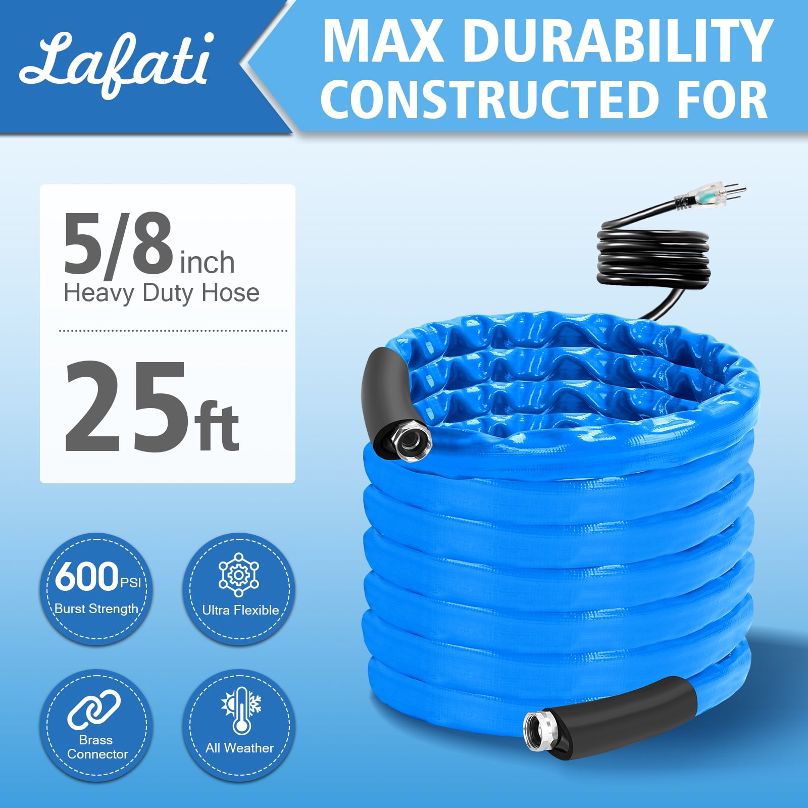 Lafati 25FT Heated Water Hose for RV, -40℉Antifreeze Heated Drinking Garden Water Hose, Electrically Heated Garden Hoses, Rv Accessories, Rv Water Hose (25FT)