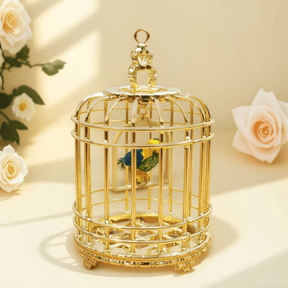 PTOOTP Golden Metal Tiny Birdcage Model - 1 Piece Simulation Small Bird Cage for Decoration