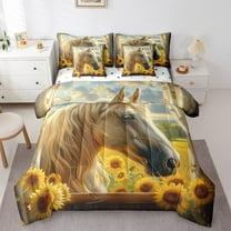 Erosebridal 3D Horse Bed in a Bag, Rustic Farmhouse Bed Set, Vibrant Sunflower Reversible Comforter Sets, Breathable Room Decor, 7-Piece