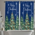 thumbnail image 3 of Dark Blue Christmas Tree Kitchen Curtains 84 Inch Length, Farmhouse Curtains & Drapes, Xmas Tree Balls Snowflake Rod Pocket Window Curtains for Living Room/Bedroom, 52" x 84", 2 Panels, 3 of 5