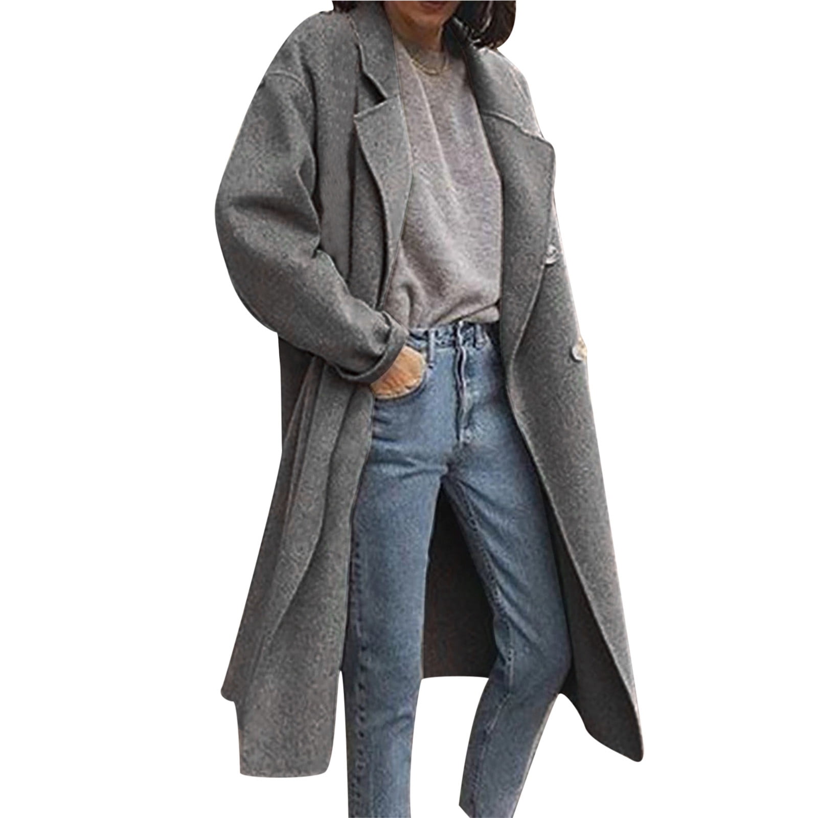 REORIAFEE Trench Coat Womens Fall Shackets Long Sleeve Trendy