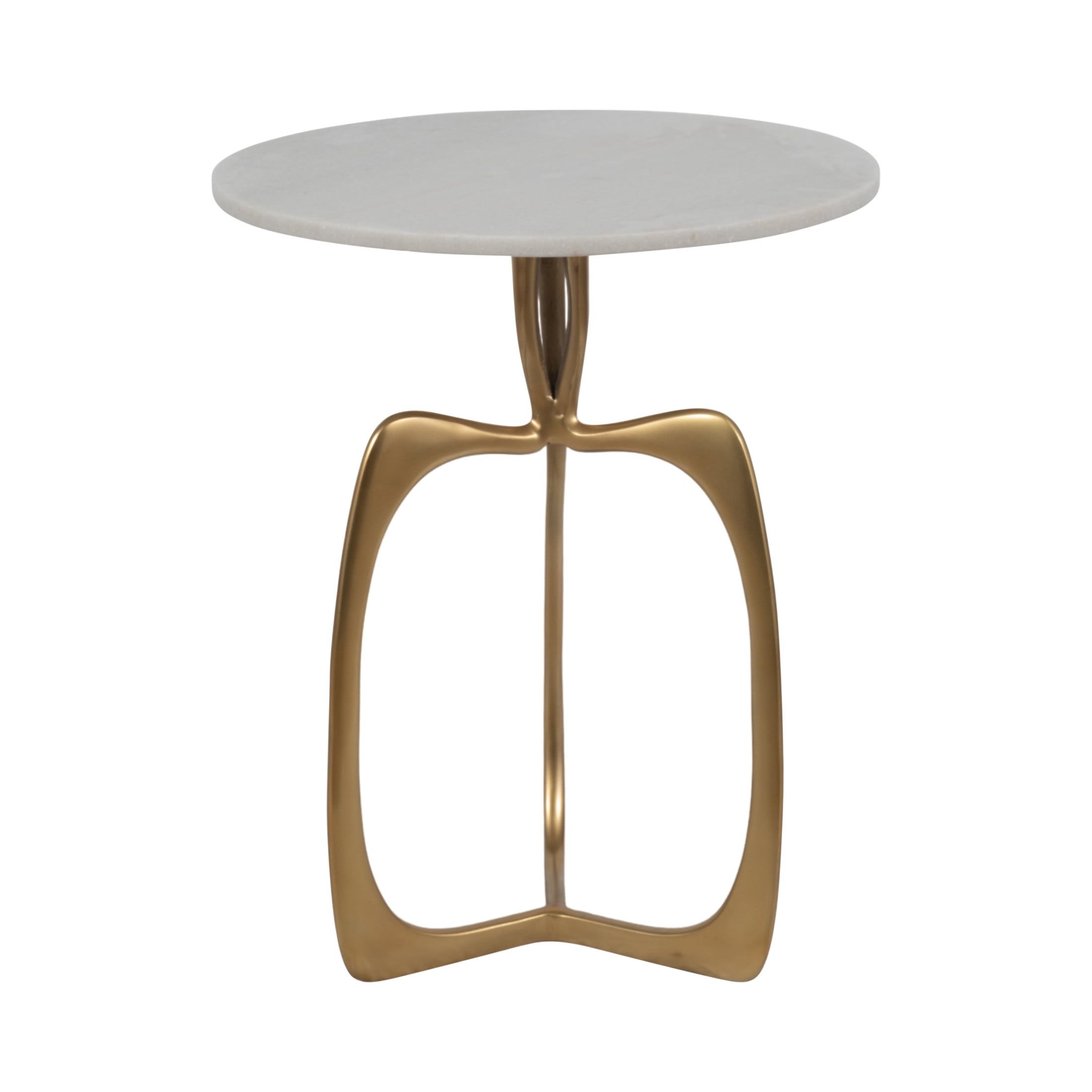 Modern End Table with Marble Top for Bedside or Living Room Decor - Sculptural Aluminum Base Side Table for Small Spaces - Decoarative Compact Accent Table for Home Display - 23", Gold & Metallic