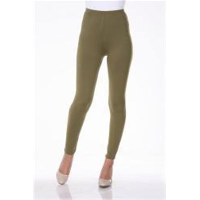 White Mark Cotton Solid Leggings- 201-Olive - Small