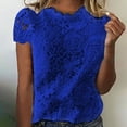 thumbnail image 3 of Womens T Shirts Tops Spring Summer New Short Sleeved Lace Fall Clothes for Women Tees Blouses Blue Size L, 3 of 4
