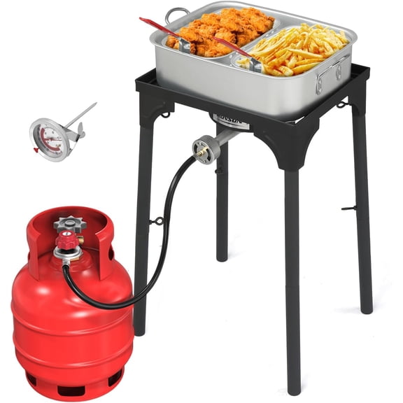 ANHXN Propane Fryer Set with Heightened Gas Stove, Aluminum Deep Fryer Pot, 2 Baskets & Thermometer for Outdoor Backyard Frying Fish, Chicken Wings, French Fries & More