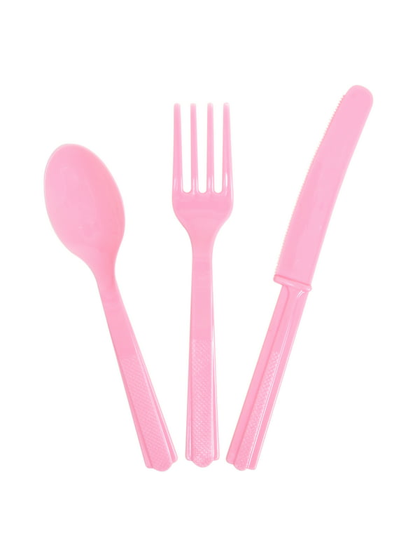 Way to Celebrate! Light Pink Plastic Cutlery Set for 8, 24pcs
