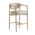 thumbnail image 5 of ReNest 27'' Bar Stools Set of 2, Upholstered Counter Stools with Back and Woven Arms, Gold Metal Frame, Modern Kitchen Island Seating, Faux Leather, Beige, 5 of 12