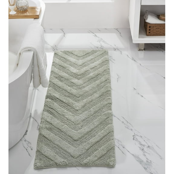 Better Trends Long Runner Bathroom Rug Extra Soft Non-Slip Bath Mat Water Absorbent 100% Cotton Washable Mat 20" x 60" Dark Sage Hugo Collection