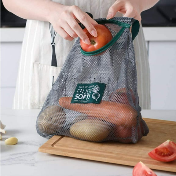 HAOAN Reusable Hanging Storage Mesh Bags Durable & Strong Fruit and Vegetable Mesh Bags/Pulling Resistance Storage Bags for Garlics, Potatoes, Onions