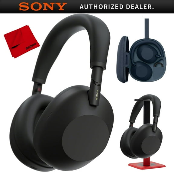Sony WH-1000XM6 Best Wireless Noise Canceling Headphones, Black Bundle with Deco Gear Pro Audio Headphone Stand in Matte Black/Red
