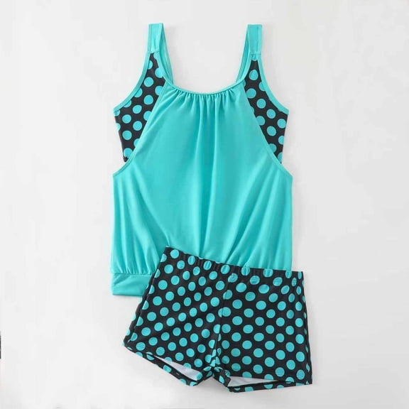 YTCAMLO Two Piece Tankini Swimsuits for Women Casual Tummy Control Tank Top with Boyshorts Polka Dots Printed Bathing Suits Swimwear, Blue XL