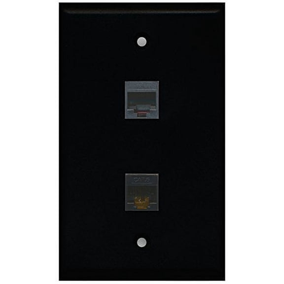 RiteAV - Black 1 Port Phone Black 1 Port Cat6 Ethernet Black Wall Plate