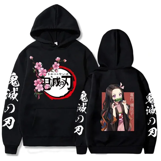 Sudadera con capucha 2024 para adultos, sudadera con capucha de dibujos animados Kawalii, estampado de Demon Slayer, ropa de otoño a la moda para exteriores, sudaderas para niños y niñas