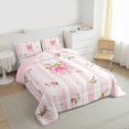 thumbnail image 3 of Manfei Ensemble de Douillette Grand à Nœud de Princesse pour Enfants Filles, Ensembles de Literie à Fleurs Roses, Ensemble de Douillette à Rayures Kawaii, Décor Maison Ultra Doux Réversible 3 Pcs, 3 of 6