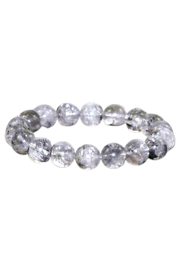 Natural Herkimer Diamond 10mm Round Shape Smooth Cut Beads Stretchable Bracelet For Men & Women. Unisex Bracelet