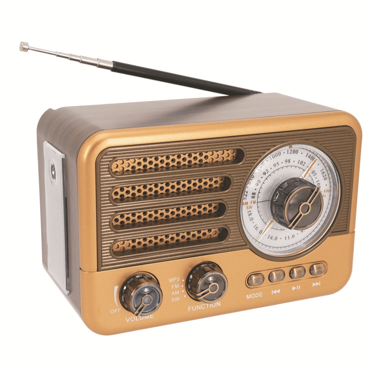 Portable Retro Radio Vintage Bluetooth Speaker FM/AM Radio Receiver with LED Flashlight, Supports TF Card, USB, AUX Play