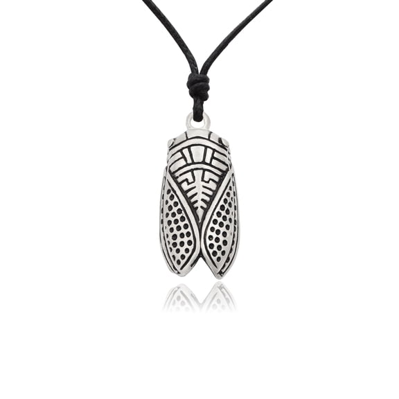Cicada Silver Pewter Charm Necklace Pendant Jewelry With Cotton Cord