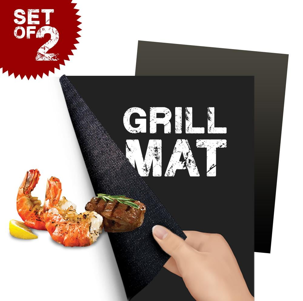 100% Non-Stick BBQ Grill & Baking Mats Premium Grill Mat Set of 2 FDA-Approved 