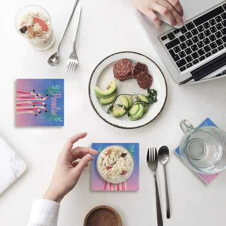 

ZHANZZK Paradise Flamingo Set of 4 Coaster for Drinks Absorbent Ceramic Stone Coasters Cup Mat with Cork Base for Home Kitchen Room Coffee Table Bar Decor