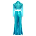thumbnail image 3 of TSSOE Girls 2-piece Jazz Dance Outfit Shiny Sequin Tassels Latin Hip Hop Dancewear Long Sleeve Crop Top With Flared Pants Light Blue 8, 3 of 7