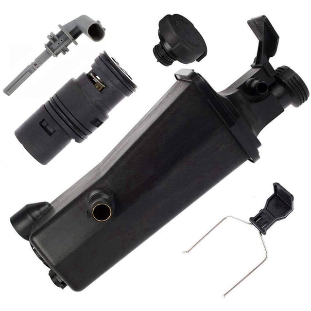 KARPAL Radiator Coolant Recovery Expansion Overflow Tank Reservoir + Sensor + Cap + Clip + Thermostat Compatible With E46 E83 E53 323i X3