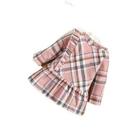 

Cute Tartan Print Round Neck Smock Long Sleeve Dusty Pink Baby Dresses (Baby s)
